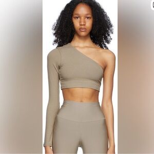 ALO Yoga NWOT One-Shoulder Ribbed Beige Crop Top